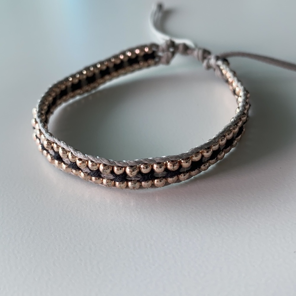 Bracelet - grey & black cord + beads sliding knot
